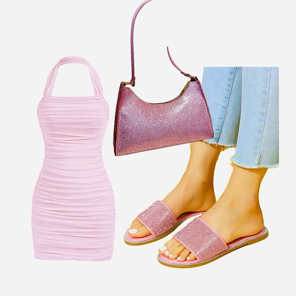 BARBIE BUNDLE!! DRESS, SANDALS, PURSE. ALL PICS INCLUDED.